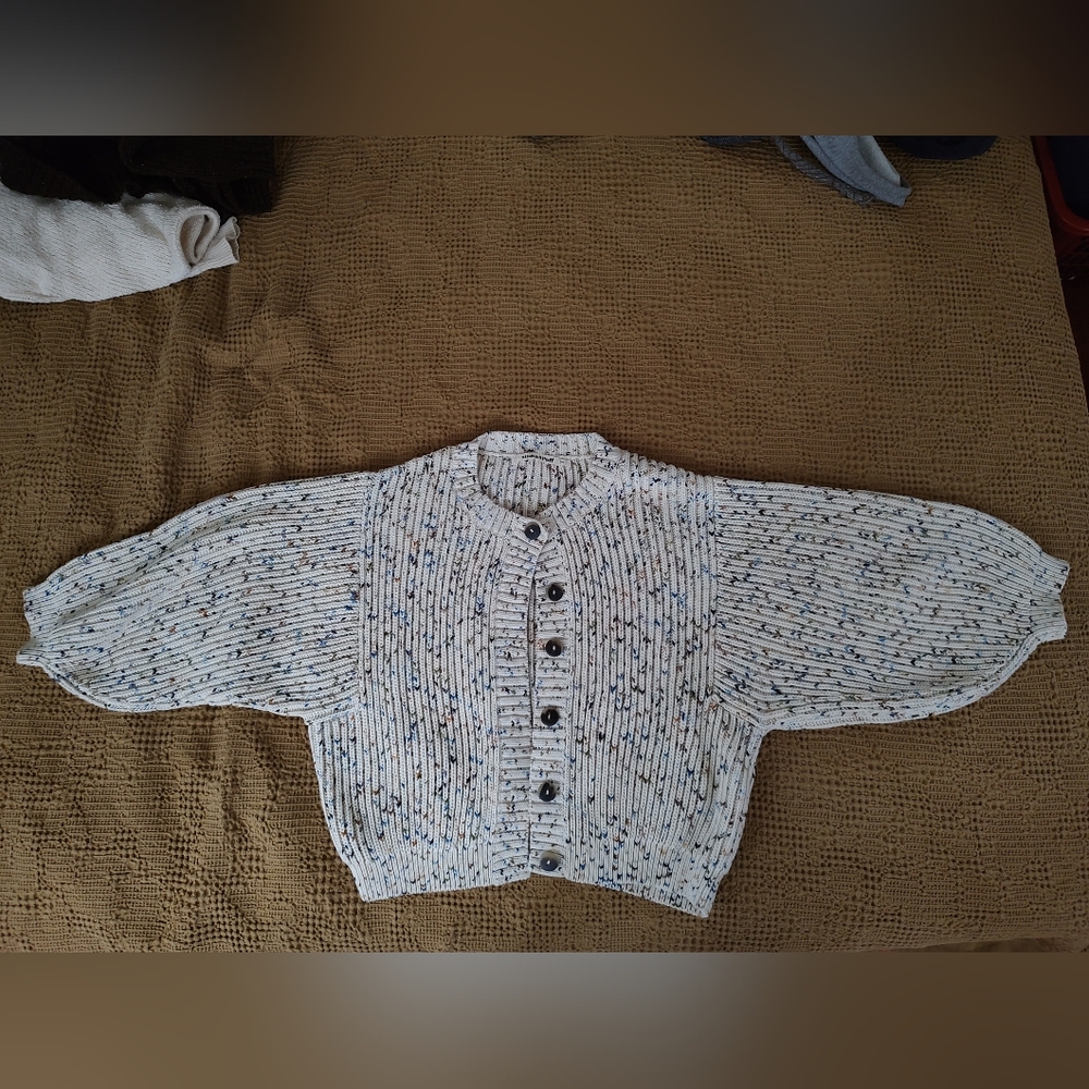 Misha and Puff Adult Fisherman Cardigan in Seaglass Confetti xs/s